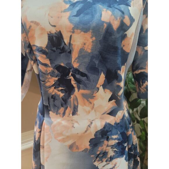 Tiana B Scuba Blue Polyester Round Neck 3/4 Sleeve Casual Knee Length Dress 6 - Picture 11 of 13